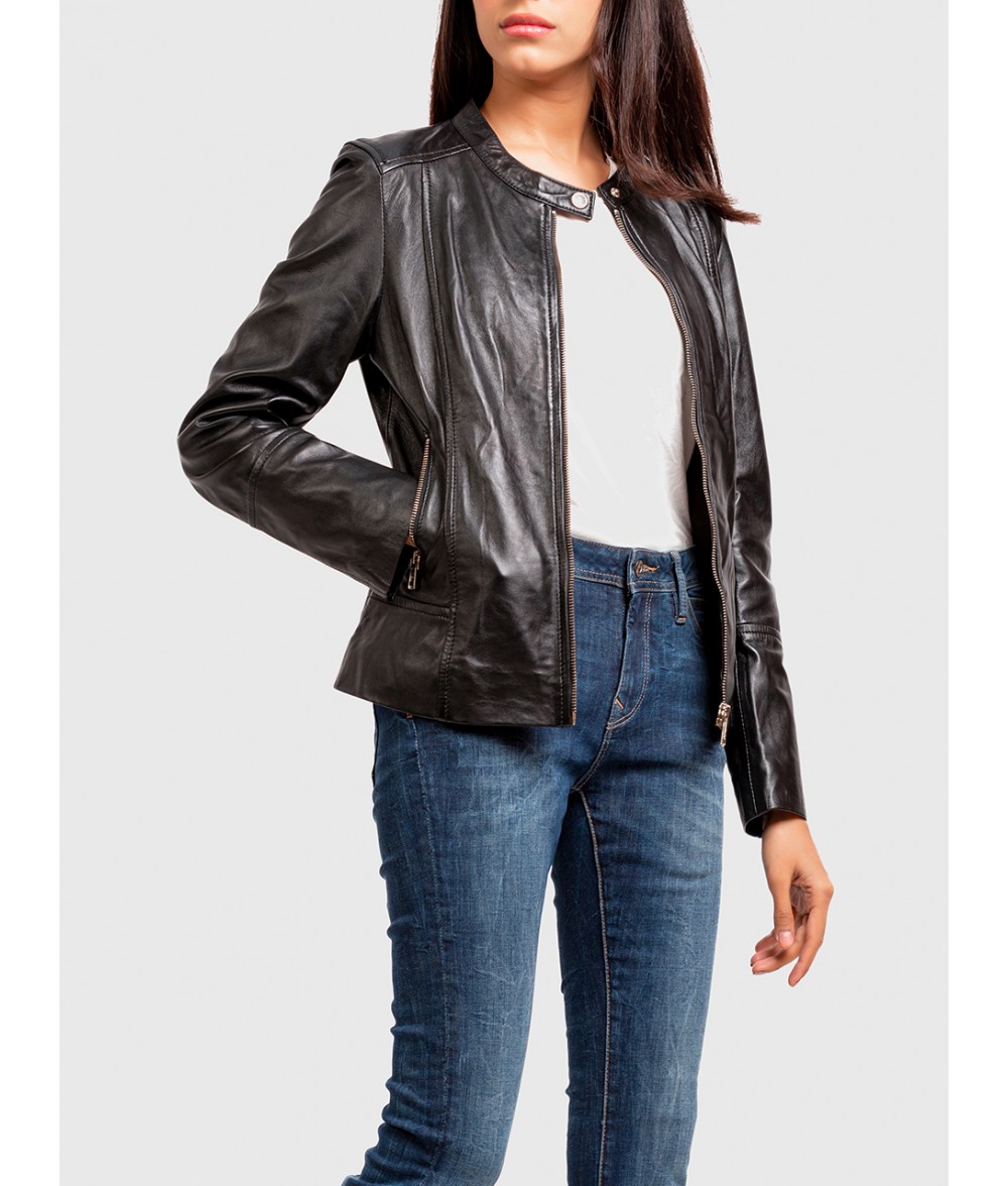 The Lante Black Leather Women Jacket